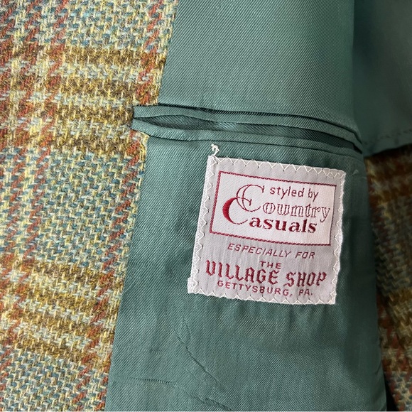 Vintage Men’s Green Plaid Blazer Sports Coat Two Button Union Made Mid-Century M - Picture 9 of 10